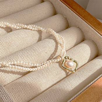 2023 New Fashion Kpop Pearl Choker κολιέ Χαριτωμένο διπλό στρώμα τετράγωνο μενταγιόν με χάντρες κολιέ για γυναίκες Δώρο για κορίτσια κοσμήματα
