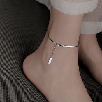 ZAKOL Simple Tag Ασημί Χρώμα Snake Bone Blade Anklet 2023 New Summer Light Luxury Versatile Ins Jewelry