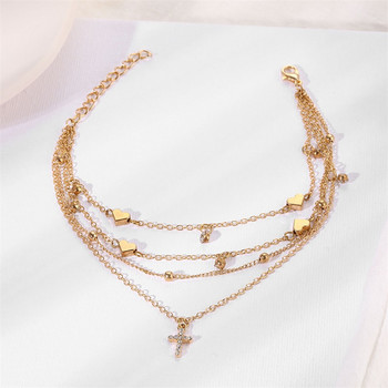 Vienkim New Vintage Cross Pendant Heart Gleszens for Women Multilayers Beads Chain Glezen 2020 Гривна на Крак Крак Плажни Бижута