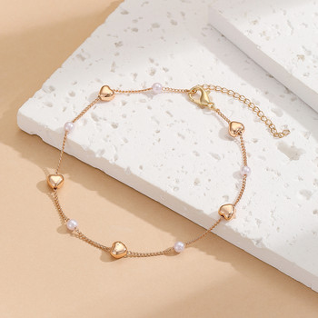 Vintage Heart Pearl Link Chains Βραχιόλια για γυναίκες Κοσμήματα για κορίτσια Barefoot Fashion Αισθητικό κόσμημα Γυναικείο δώρο γενεθλίων