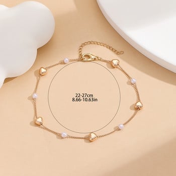 Винтидж Heart Pearl Anklet Link Chains Гривни за жени Момиче бижута Barefoot Fashion Естетични бижута Женски подарък за рожден ден