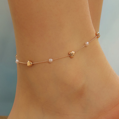 Vintage Heart Pearl Anklet Link Ķēdes Rokassprādzes Sievietēm Meiteņu Rotaslietas Basām kājām Mode Estētiskā Rotaslietas Sieviešu dzimšanas dienas Dāvana