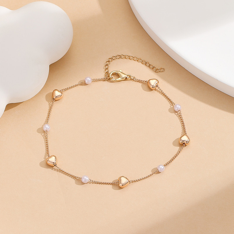 Vintage Heart Pearl Link Chains Βραχιόλια για γυναίκες Κοσμήματα για κορίτσια Barefoot Fashion Αισθητικό κόσμημα Γυναικείο δώρο γενεθλίων