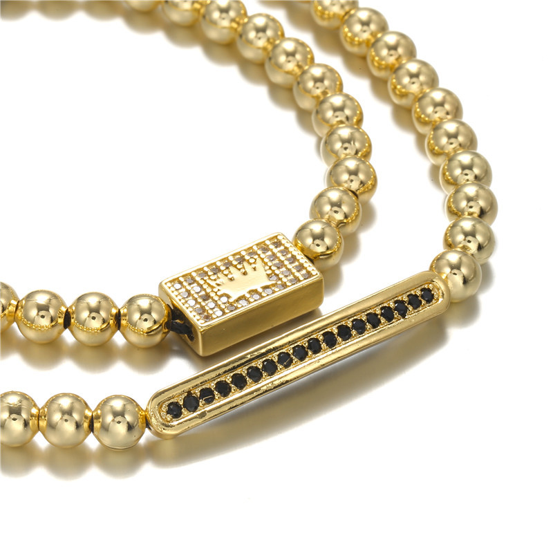 2vnt./rinkinys Kubinio cirkonio karūnos žavesio ilgi vamzdžių apyrankių rinkinys vyrams, pintos makramo aukso spalvos karoliukų apyrankių rinkiniai papuošalai dovana