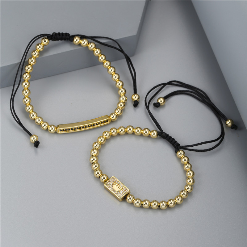 2vnt./rinkinys Kubinio cirkonio karūnos žavesio ilgi vamzdžių apyrankių rinkinys vyrams, pintos makramo aukso spalvos karoliukų apyrankių rinkiniai papuošalai dovana