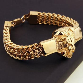 Domineering Lion Head Animal Bracelet Ανδρικά μοντέρνα κοσμήματα από ανοξείδωτο ατσάλι με πλεγμένη αλυσίδα βραχιόλι Hip-hop