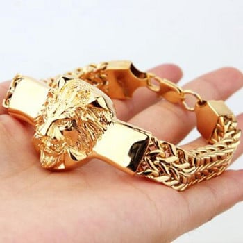 Domineering Lion Head Animal Bracelet Ανδρικά μοντέρνα κοσμήματα από ανοξείδωτο ατσάλι με πλεγμένη αλυσίδα βραχιόλι Hip-hop