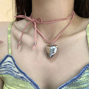 Μόδα Κρεμαστό Κολιέ Καρδιά με ρυθμιζόμενο κόμπο Bowknot Τσόκερ Κόσμημα με αλυσίδα με γραβάτα κοσμήματα Κομψό κολιέ με αλυσίδα από κλείδα