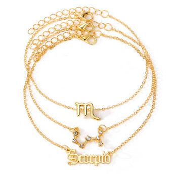 3 ΤΕΜ/Σετ Αστερισμός Γυναικείο Σετ αγκάθια Χρυσό Χρώμα Αλυσίδα με Σύνδεσμο Ζώδιο Βραχιόλι Φιλία Κοσμήματα Δώρο γενεθλίων