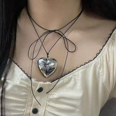 Winoneday Tiny Heart Choker karoliai moterims Sidabrinės spalvos grandinėlė Smalll Love Kaklo pakabukas ant kaklo Bohemijos karoliai papuošalai