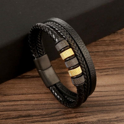 Kuum allahindlus Kvaliteetne nahast käevõru Meestele Klassikaline mood tiigrisilm helmestega mitmekihiline nahast käevõru meestele ehe kingitus