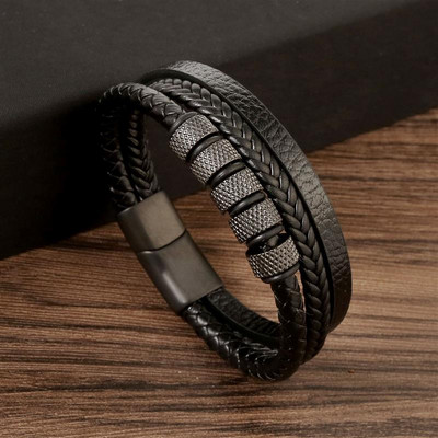 Kuum allahindlus Kvaliteetne nahast käevõru Meestele Klassikaline mood tiigrisilm helmestega mitmekihiline nahast käevõru meestele ehe kingitus