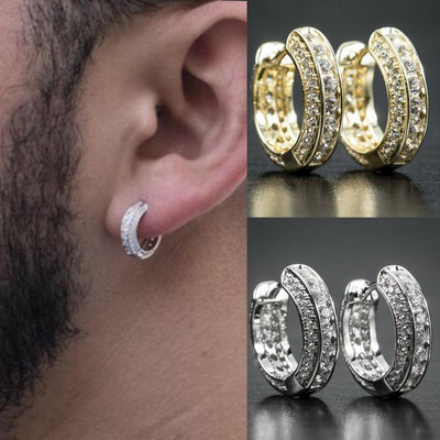 Iced Out Hoop Earrings Cubic Zirconia Huggie Cartilage Cuff Хипоалергенни луксозни модни кръгли обеци за мъже Бижута