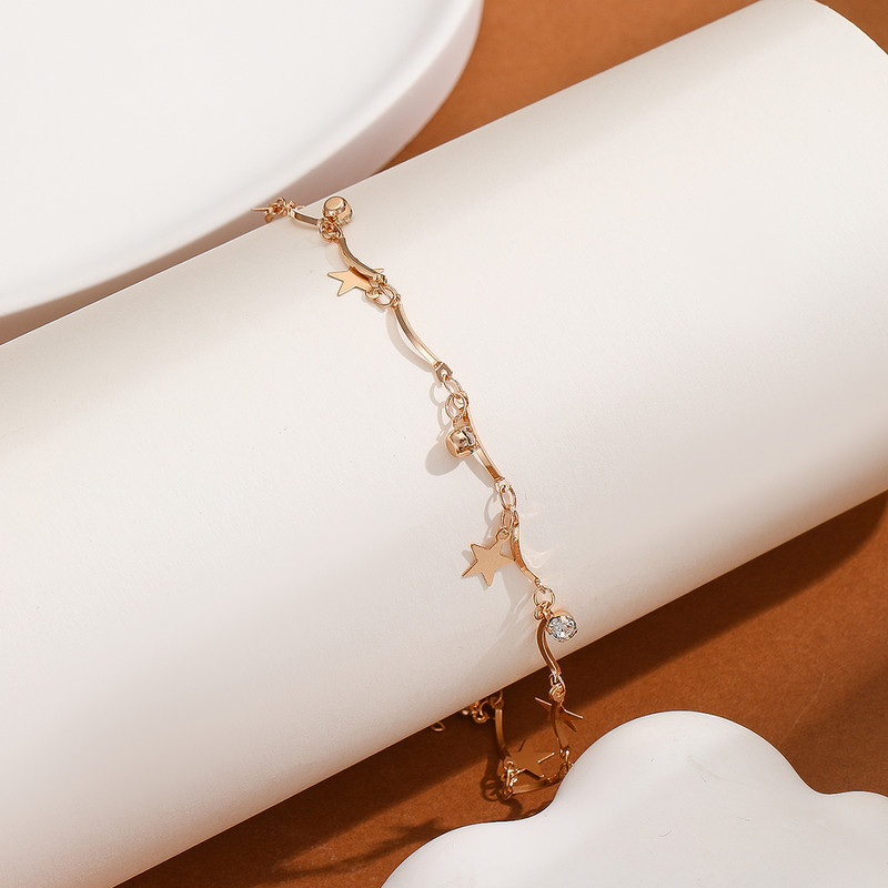 Cxwind Madinga ir populiari korėjietiška kulkšnies grandinėlė su ryškia auksine pentagrama ir septyniomis ryškiomis akmeninėmis kulkšnies grandinėmis gimtadienio dovana