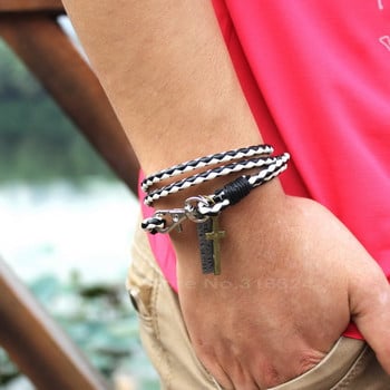 XQNI Νέα αγκράφα με επίδεσμο μόδας μοτίβο δερμάτινο βραχιόλι Βραχιόλια βραχιόλια δημοφιλές Brown Cross Friendship Bracelet για άνδρες