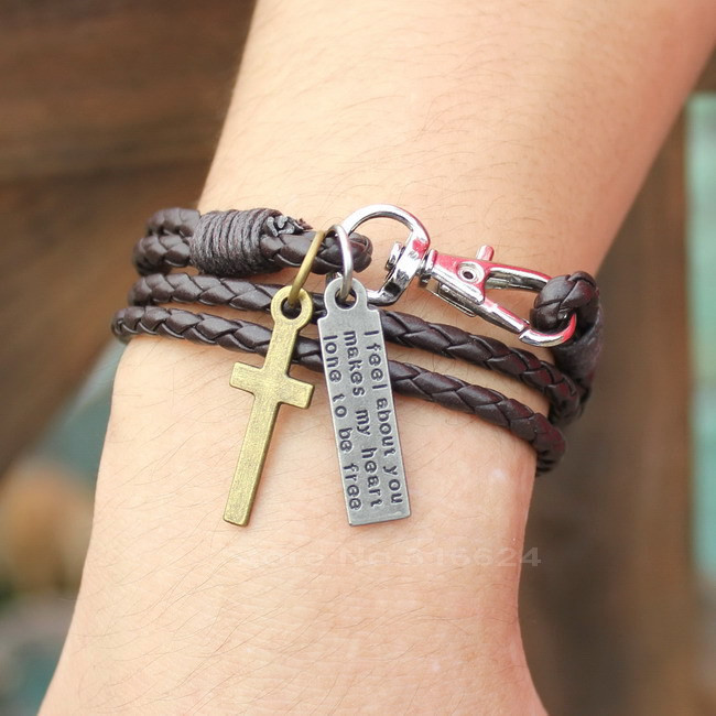 XQNI uus moodne side, pandlaga võti mustriga nahast käevõru Käevõrud, populaarsed pruuni risti sõpruskäevõru meestele