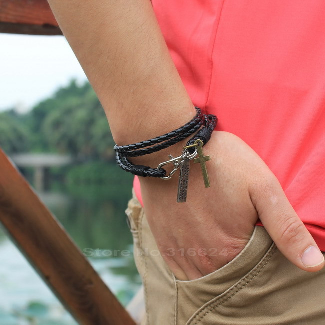 XQNI uus moodne side, pandlaga võti mustriga nahast käevõru Käevõrud, populaarsed pruuni risti sõpruskäevõru meestele