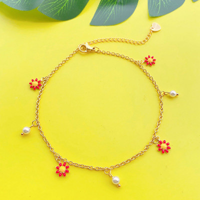 304 roostevabast terasest kaablikett jalavõru kullavärvi emailiga karikakra lill naistele suvine rannanäitus, 22 cm (8 5/8") pikk, 1 tükk