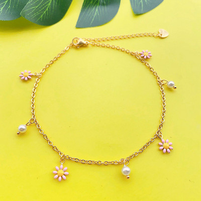 304 roostevabast terasest kaablikett jalavõru kullavärvi emailiga karikakra lill naistele suvine rannanäitus, 22 cm (8 5/8") pikk, 1 tükk