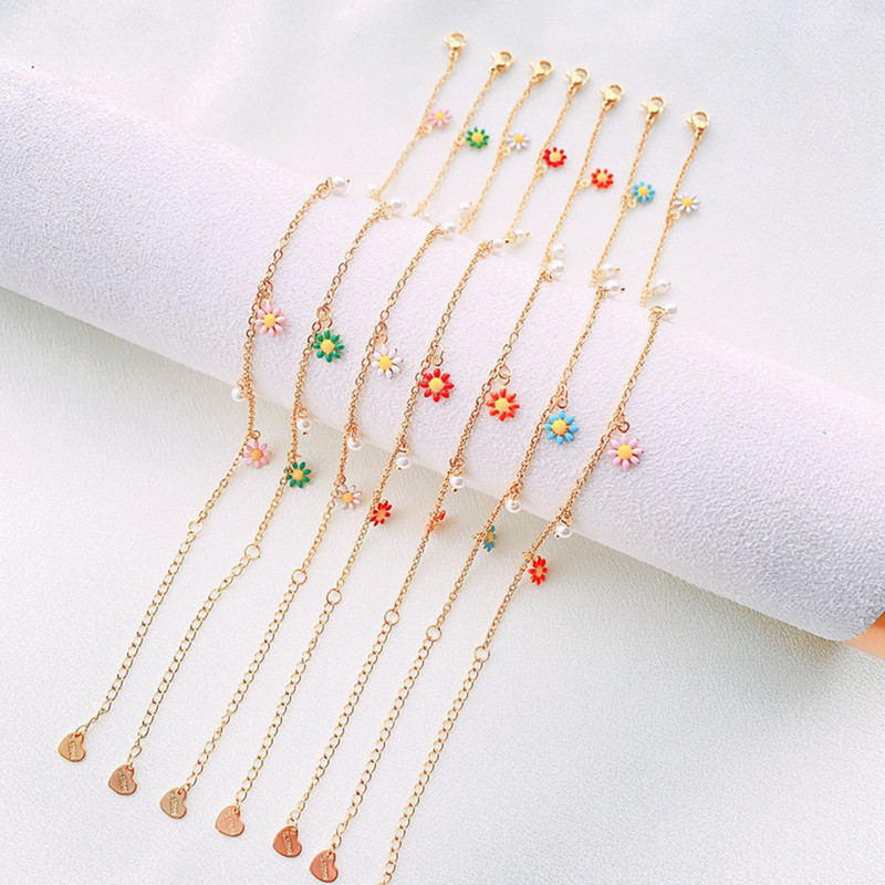 304 roostevabast terasest kaablikett jalavõru kullavärvi emailiga karikakra lill naistele suvine rannanäitus, 22 cm (8 5/8") pikk, 1 tükk