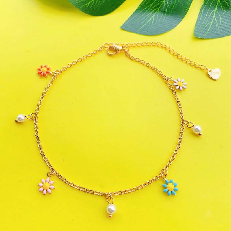 304 roostevabast terasest kaablikett jalavõru kullavärvi emailiga karikakra lill naistele suvine rannanäitus, 22 cm (8 5/8") pikk, 1 tükk