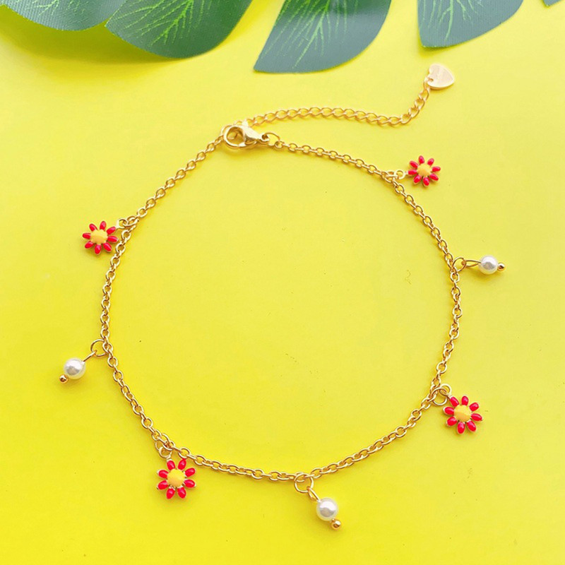 304 roostevabast terasest kaablikett jalavõru kullavärvi emailiga karikakra lill naistele suvine rannanäitus, 22 cm (8 5/8") pikk, 1 tükk