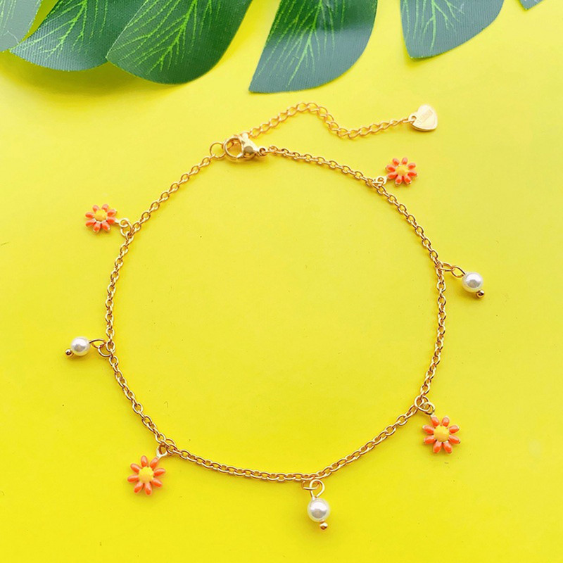 304 roostevabast terasest kaablikett jalavõru kullavärvi emailiga karikakra lill naistele suvine rannanäitus, 22 cm (8 5/8") pikk, 1 tükk