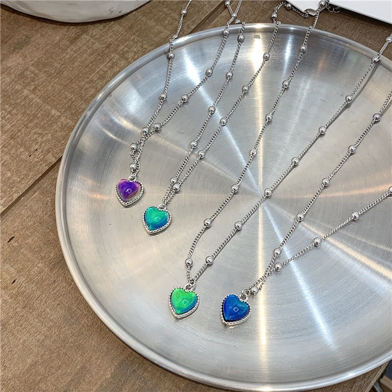 Kommide värvi muutev südameripats kaelakee naistele Lihtsa disainiga temperatuuritundlik kivivirsik Choker peoehted