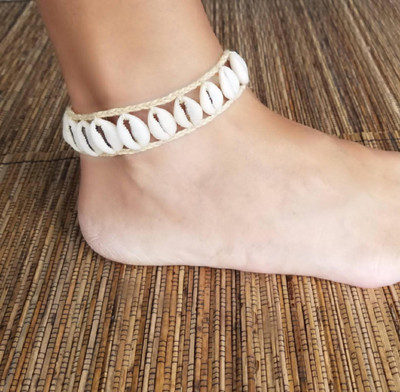 Летни ръчно изработени двуслойни глезени Boho от естествена черупка за жени Плажно въже Верига Гривна с боси крака Глезена на крака
