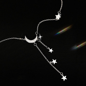 2023 Exquisite Bling Ασημένιο Φούντα Κολιέ με αστέρι φεγγάρι Γυναικεία αλυσίδα κλείδας Γυναικεία κοσμήματα Αξεσουάρ δώρου γενεθλίων