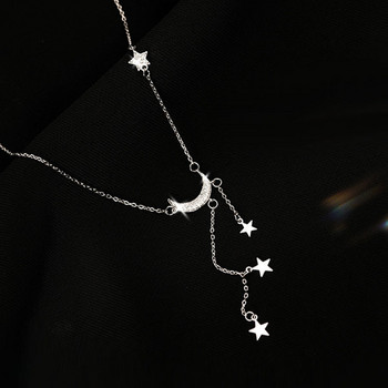 2023 Exquisite Bling Ασημένιο Φούντα Κολιέ με αστέρι φεγγάρι Γυναικεία αλυσίδα κλείδας Γυναικεία κοσμήματα Αξεσουάρ δώρου γενεθλίων