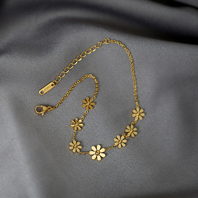 304 Nerūdijančio plieno stilinga grandininė ankletė Daisy Flower vasarinė paplūdimio kulkšnė moterims, papuošalai 21 cm (8 2/8") ilgio
