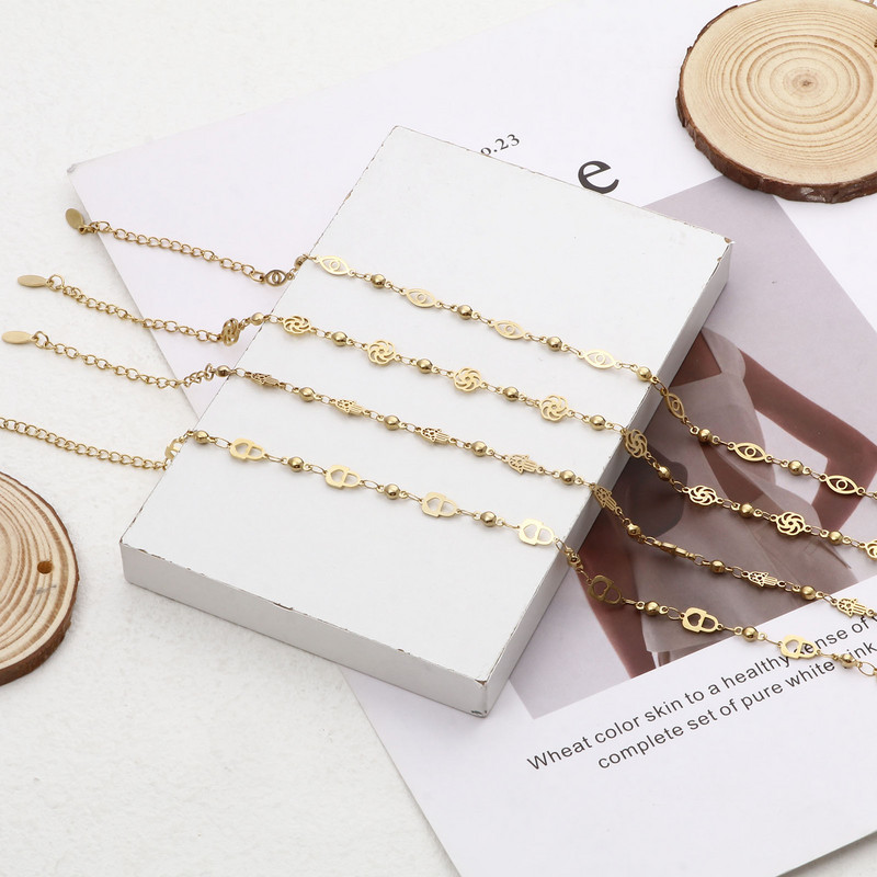 Ζεστό μπράτσο από ανοξείδωτο ατσάλι Χρυσό χρώμα Ασημί Χρώμα λουλούδι Βραχιόλι με κακά μάτια στο πόδι Κόσμημα Γυναικεία αξεσουάρ, 1 τεμάχιο