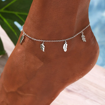 Anklets από ανοξείδωτο ατσάλι Bohemian Feather Leafs Κρεμαστό Simplicity Chain Anklet για Γυναικεία Κοσμήματα Καλοκαιρινά παραθαλάσσια δώρα παραλίας