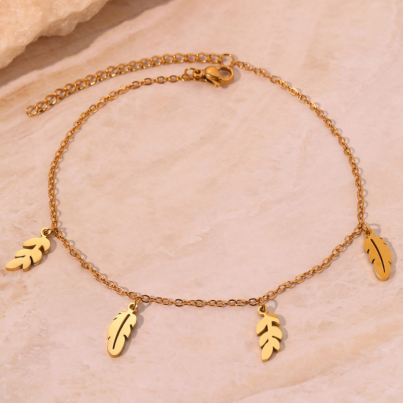 Nerūdijančio plieno kulkšnys Bohemiškos plunksnos lapai pakabukas Paprasta grandinėlė apyrankė moterims Papuošalai Vasaros pajūrio paplūdimio dovanos