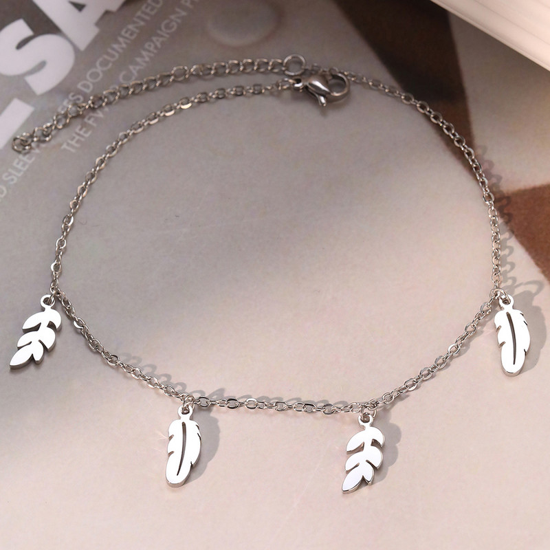 Nerūdijančio plieno kulkšnys Bohemiškos plunksnos lapai pakabukas Paprasta grandinėlė apyrankė moterims Papuošalai Vasaros pajūrio paplūdimio dovanos