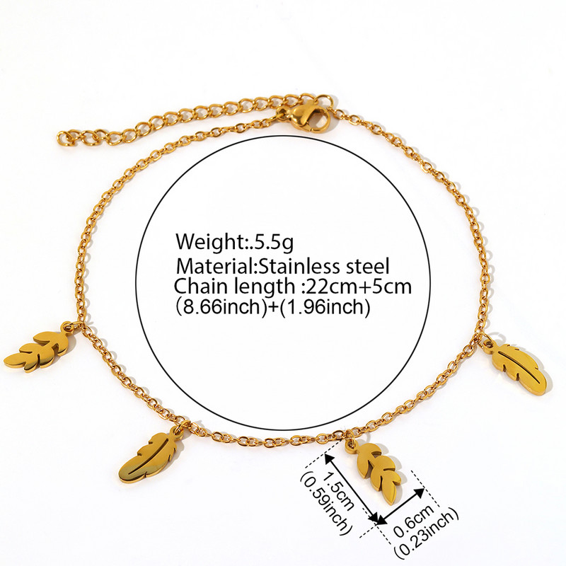 Nerūdijančio plieno kulkšnys Bohemiškos plunksnos lapai pakabukas Paprasta grandinėlė apyrankė moterims Papuošalai Vasaros pajūrio paplūdimio dovanos