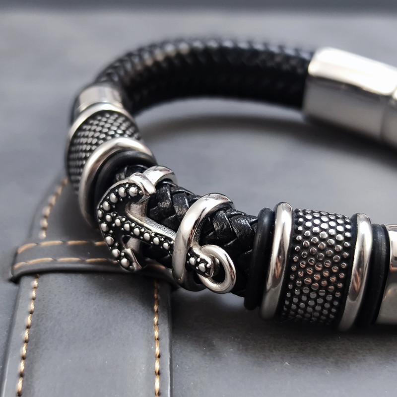 Žavinga vyriška vikingų inkaro apyrankė 16 sruogų iš austos odos rankogalių apyrankė iš nerūdijančio plieno sportinė sagtis papuošalai draugams