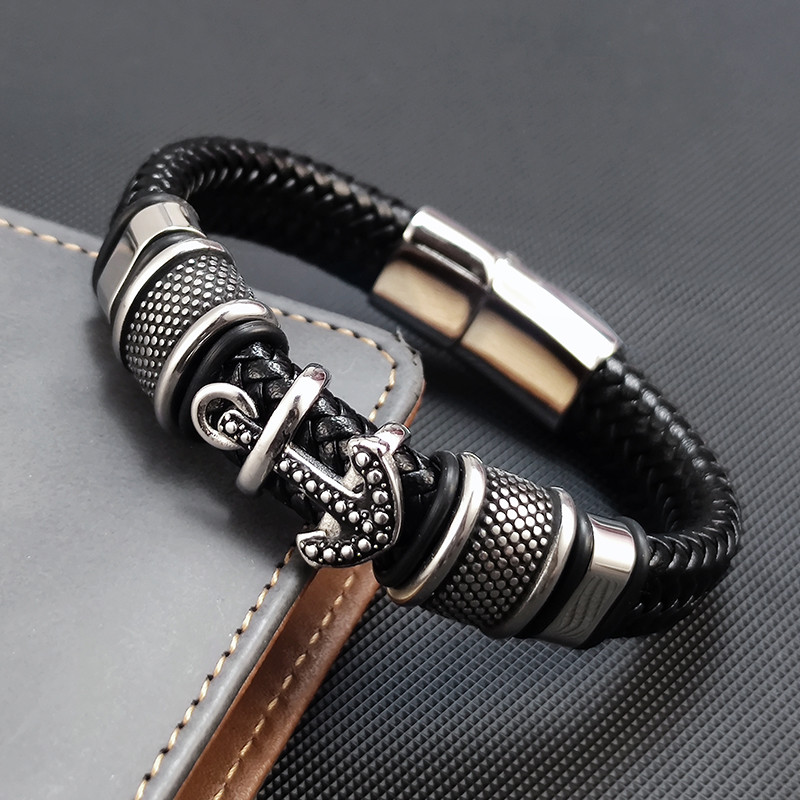 Žavinga vyriška vikingų inkaro apyrankė 16 sruogų iš austos odos rankogalių apyrankė iš nerūdijančio plieno sportinė sagtis papuošalai draugams