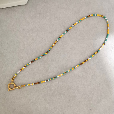 QMHJE imitatsiooniga pärlikee naiste kaelakee seemnehelmed vikerkaar roostevabast terasest klamber meremehe pandla aluskett kullavärvi Boho