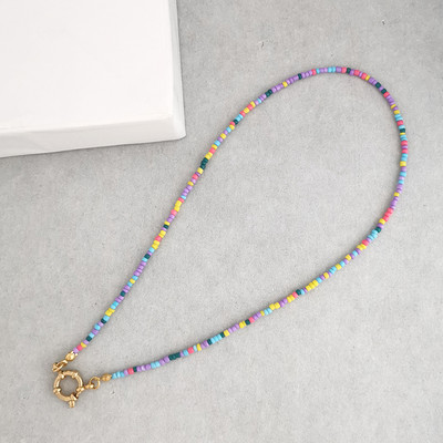 QMHJE imitatsiooniga pärlikee naiste kaelakee seemnehelmed vikerkaar roostevabast terasest klamber meremehe pandla aluskett kullavärvi Boho