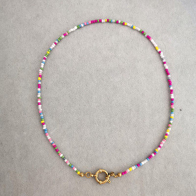 QMHJE imitatsiooniga pärlikee naiste kaelakee seemnehelmed vikerkaar roostevabast terasest klamber meremehe pandla aluskett kullavärvi Boho