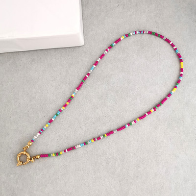 QMHJE imitatsiooniga pärlikee naiste kaelakee seemnehelmed vikerkaar roostevabast terasest klamber meremehe pandla aluskett kullavärvi Boho