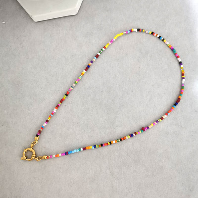 QMHJE imitatsiooniga pärlikee naiste kaelakee seemnehelmed vikerkaar roostevabast terasest klamber meremehe pandla aluskett kullavärvi Boho