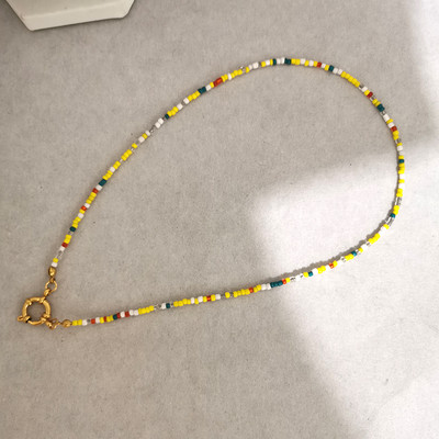 QMHJE imitatsiooniga pärlikee naiste kaelakee seemnehelmed vikerkaar roostevabast terasest klamber meremehe pandla aluskett kullavärvi Boho