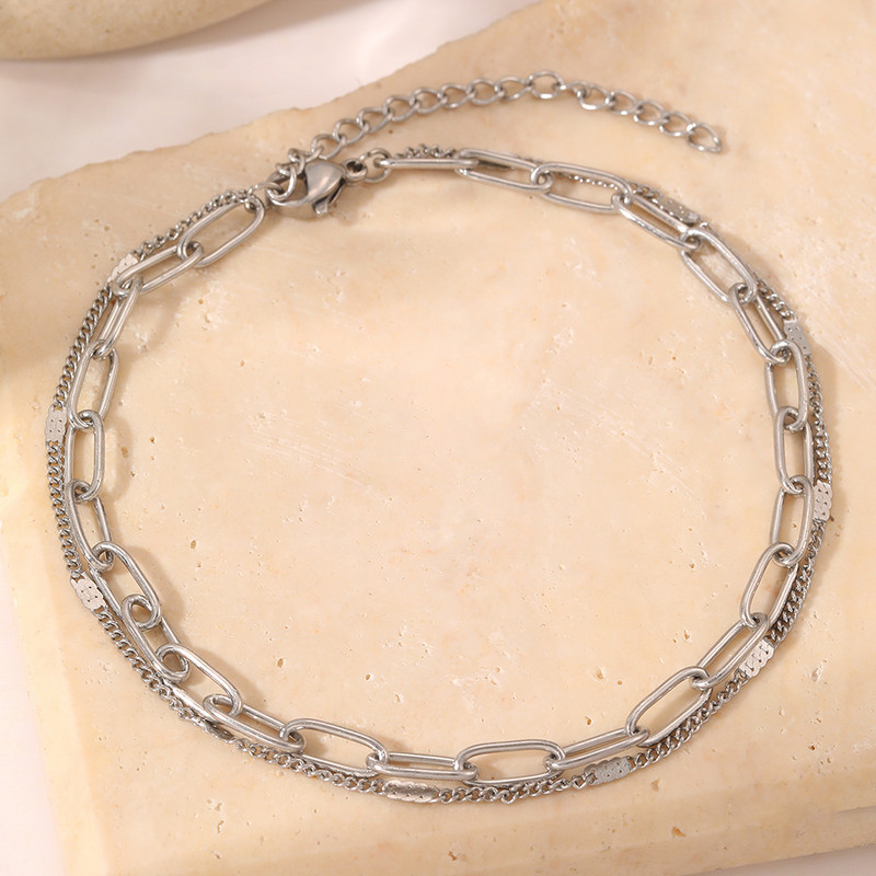 Nerūdijančio plieno kulkšnys Paprasta geometrinė tuščiavidurė sluoksnio grandinė Korėjietiška madinga kulkšnis moterims Papuošalai Neblunkantis Aukštos kokybės