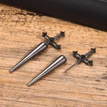 Vnox Gothic Kinitial Sword Earrings for Women Men, Vintage Cool Punk Black Ear Goth Dagger Earrings Jewelry Gift