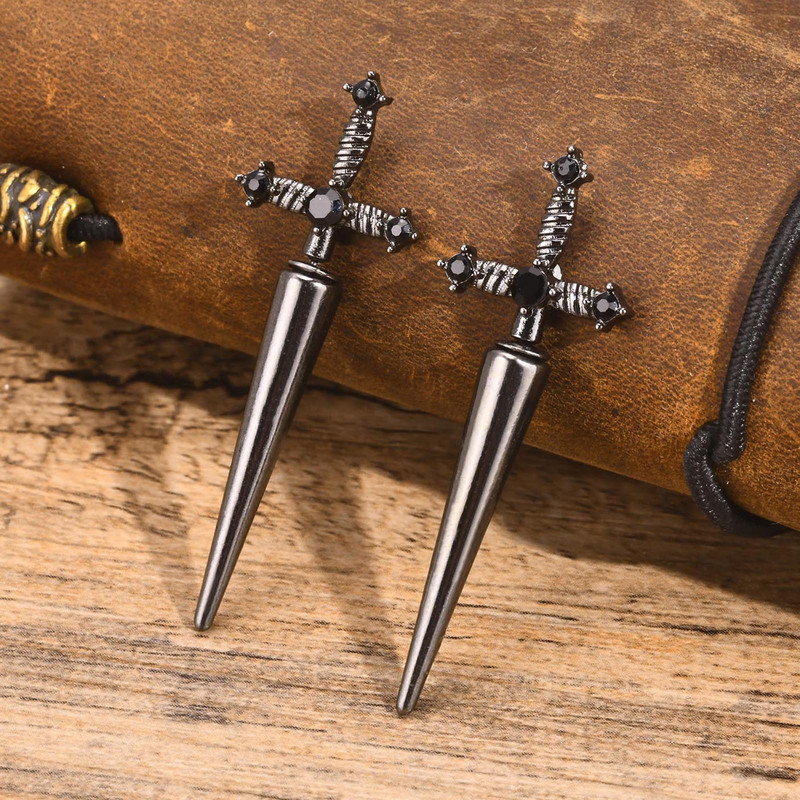 Vnox Gothic Kinitial Sword Auskari Sievietēm Vīrieši, Vintage Cool Punk Black Ear Goth Dagger Auskari Juvelierizstrādājumi Dāvana