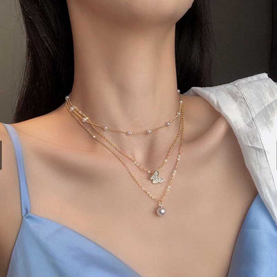 Vintage Pearl Charm sluoksniuoti karoliai Moteriški papuošalai Sluoksniuoti aksesuarai mergaitėms Drabužiai Estetinės dovanos mados pakabukas 2022 m.