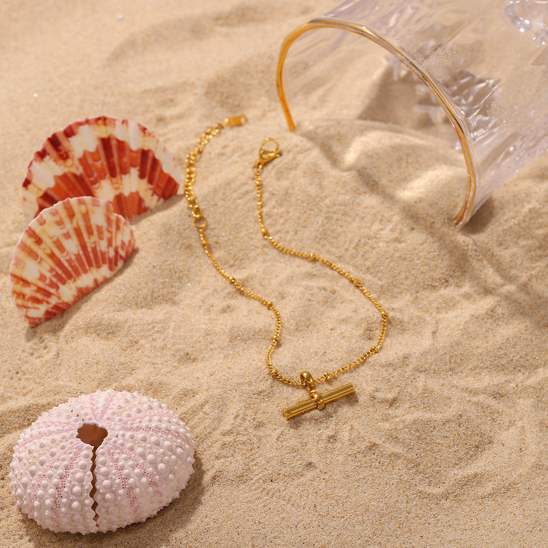 Moderna narukvica za gležanj stopala Nakit Ljetni dodaci Nehrđajući čelik Zlatna boja Satelitski lanac Link T Bar Anklet za žene